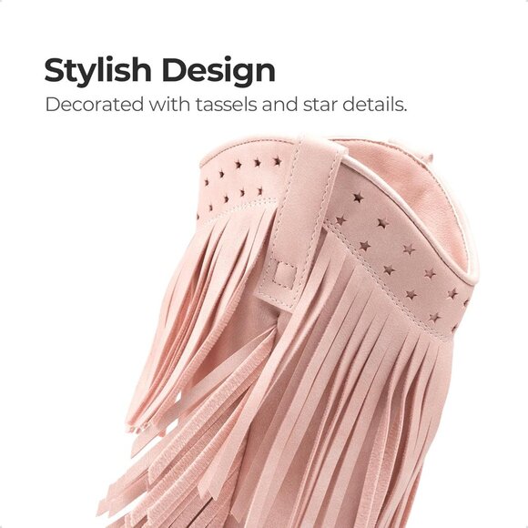 ⚡Girls Pink Cowgirl Boot Tassel Fringe Kids Western Boots Stylish & Comfortable - Picture 3 of 6